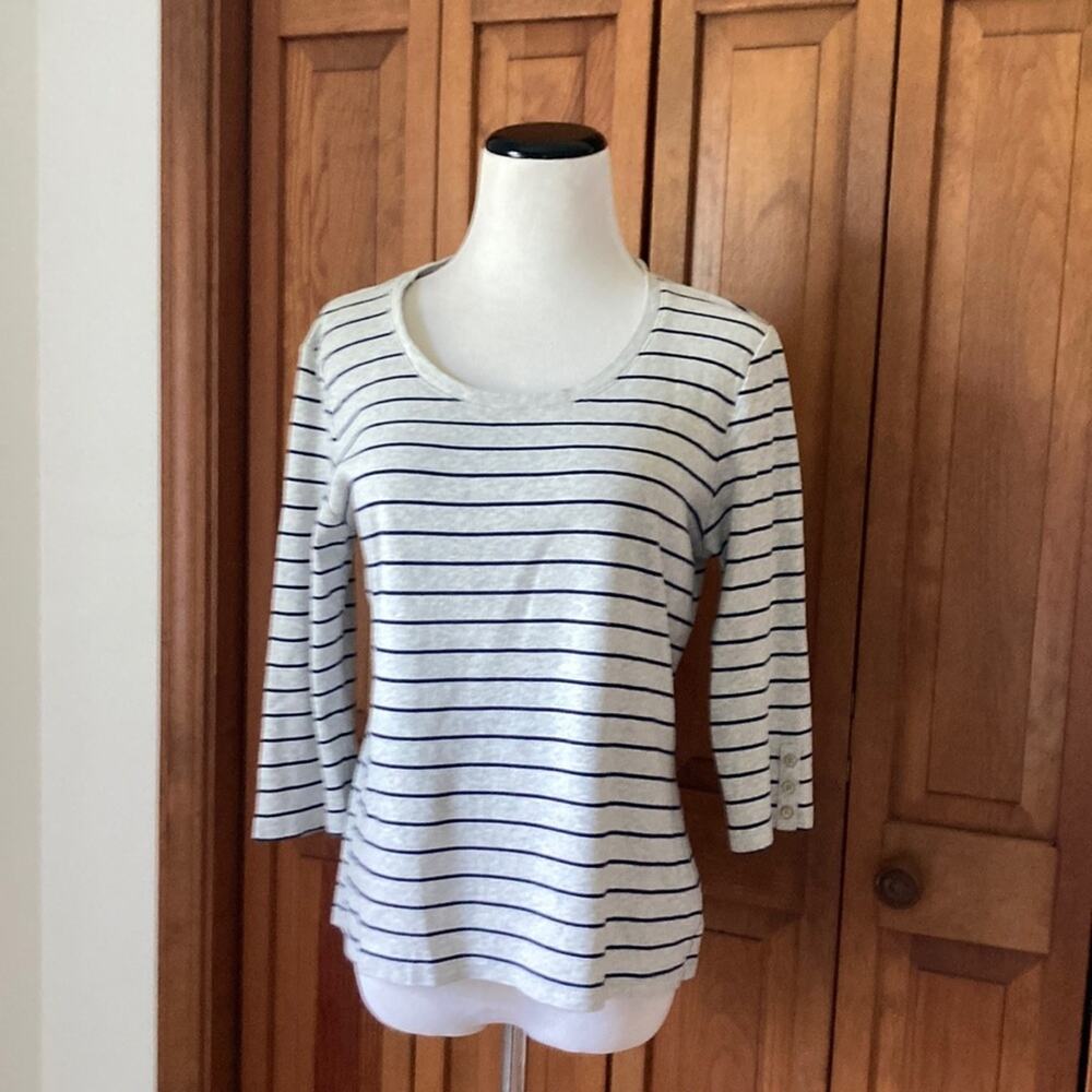 Jones New York Striped 3/4 Sleeve Pullover Stretch Top, Size M